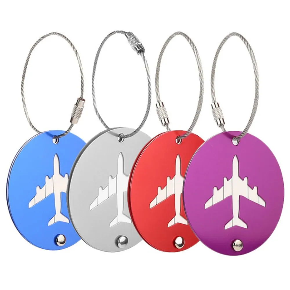 Aluminium Alloy Luggage Tags Aircraft Pattern Round Name ID Address Holder Portable Baggage Label Bag Pendant Travel Accessories