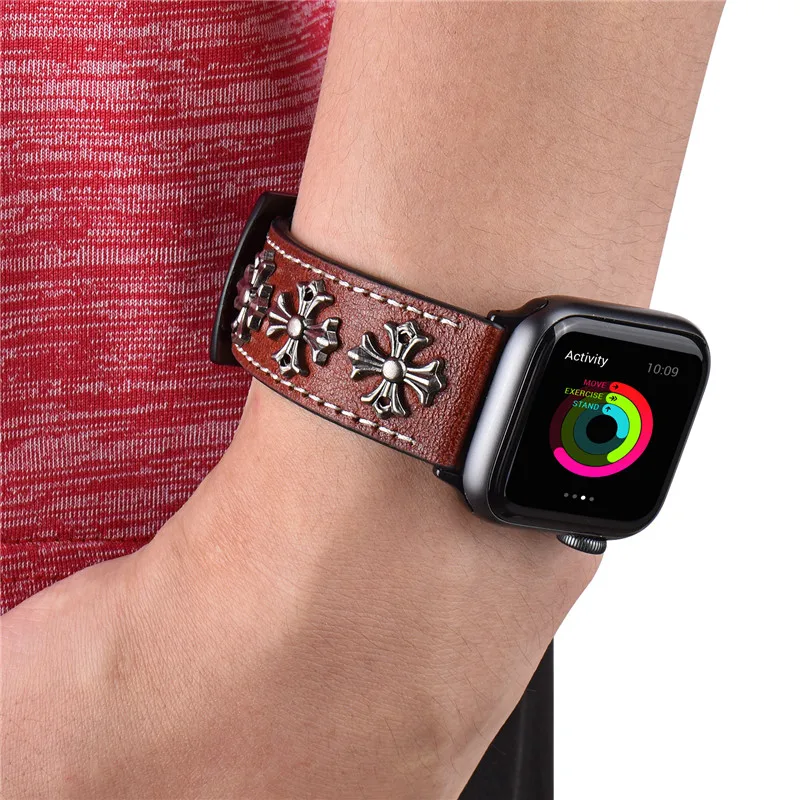 Ремешок для наручных часов для Apple Watch 4 в стиле панк кожаный петля замена Браслет 44/40/42/38 мм, аксессуары для наручных часов iwatch 3/2/1