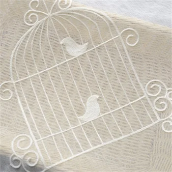 

Green Window Curtains White Embroidered Bird Tulle For The Bedroom Faux Linen Blackout Drapery For The Living Room WP008&2