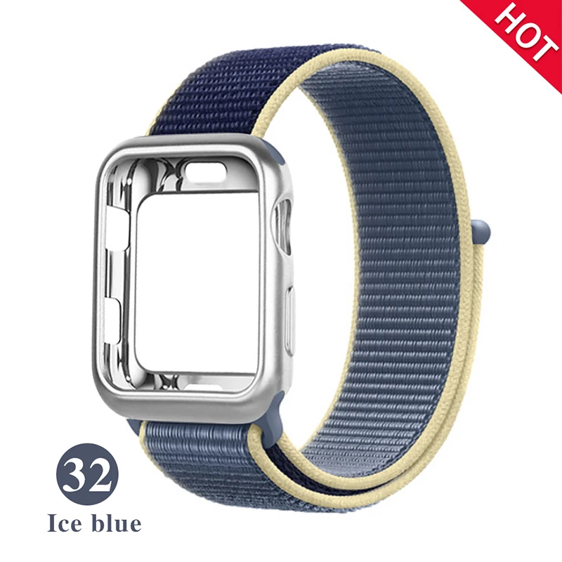 Ice blue Спортивный Мягкий ремень дышащий нейлоновый ремешок+ чехол для apple Watch 5 4 3 2 1 серия 38 мм 42 мм ремешок для iwatch 40 мм 44 мм ремешок - Цвет ремешка: Ice blue