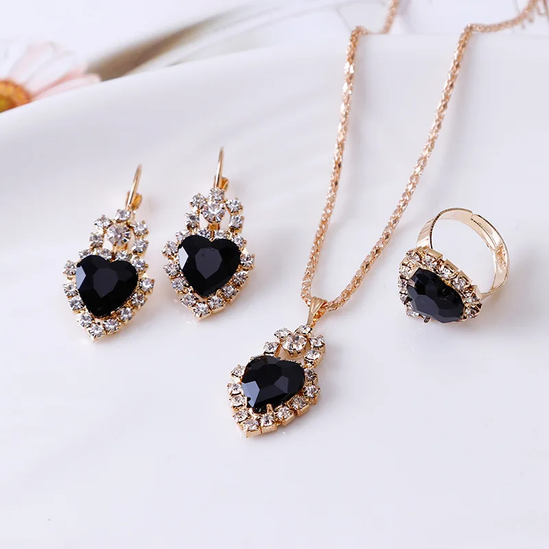 

4 Pieces / Set Luxury Necklace Set Engagement Ring Earrings Pendant Beautiful Rose Gold Wedding Jewelry Set