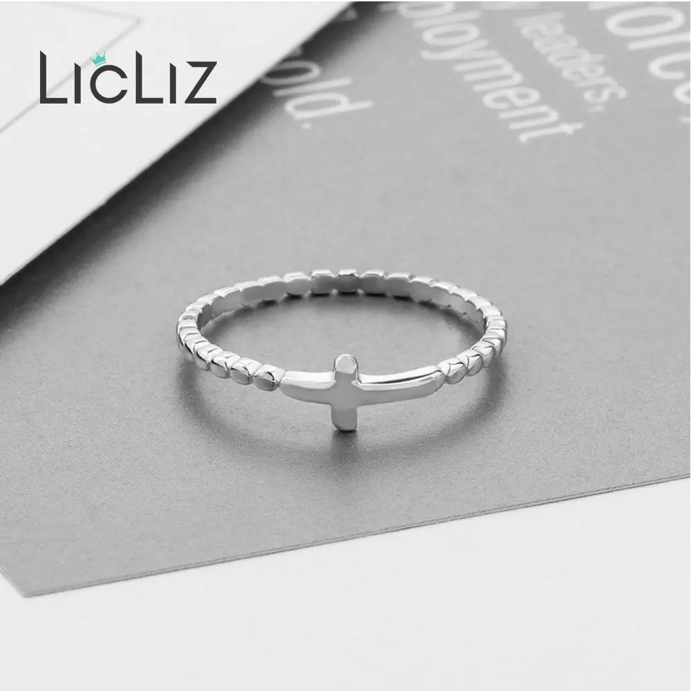 LicLiz простое 925 пробы Серебряное кольцо с крестом для женщин модное кольцо ювелирное изделие Joyas de Plata 925 LR0802