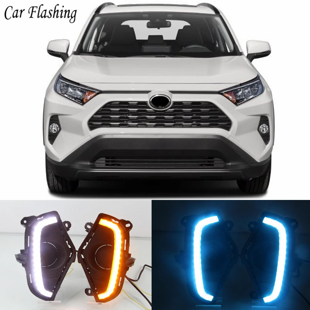 1 пара светодиодный дневный ходовой свет DRL для Toyota RAV4 Водонепроницаемый 12 в желтый указатель поворота лампа бампера