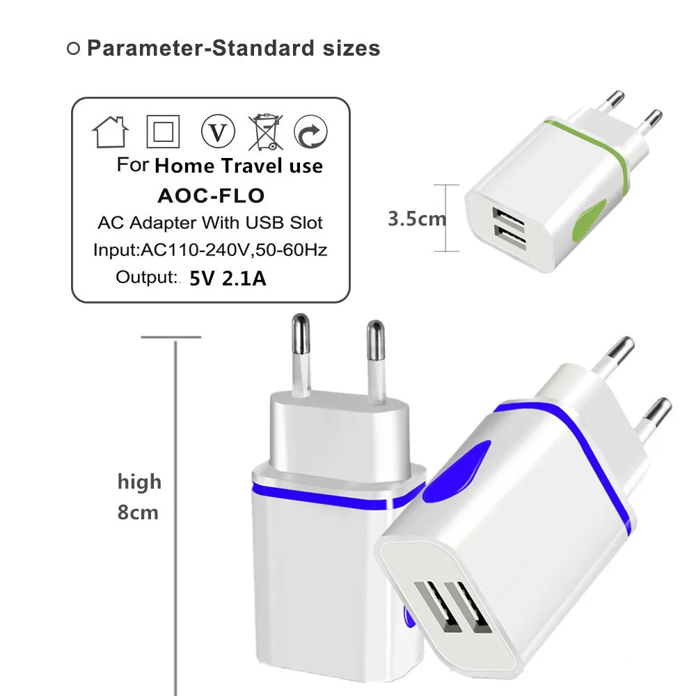 USB зарядное устройство двойной 2 порта ЕС 5 в 2A путешествия настенный адаптер Светодиодный Свет мобильного телефона usb зарядное устройство для iphone 6 7 samsung Xiaomi huawei LG