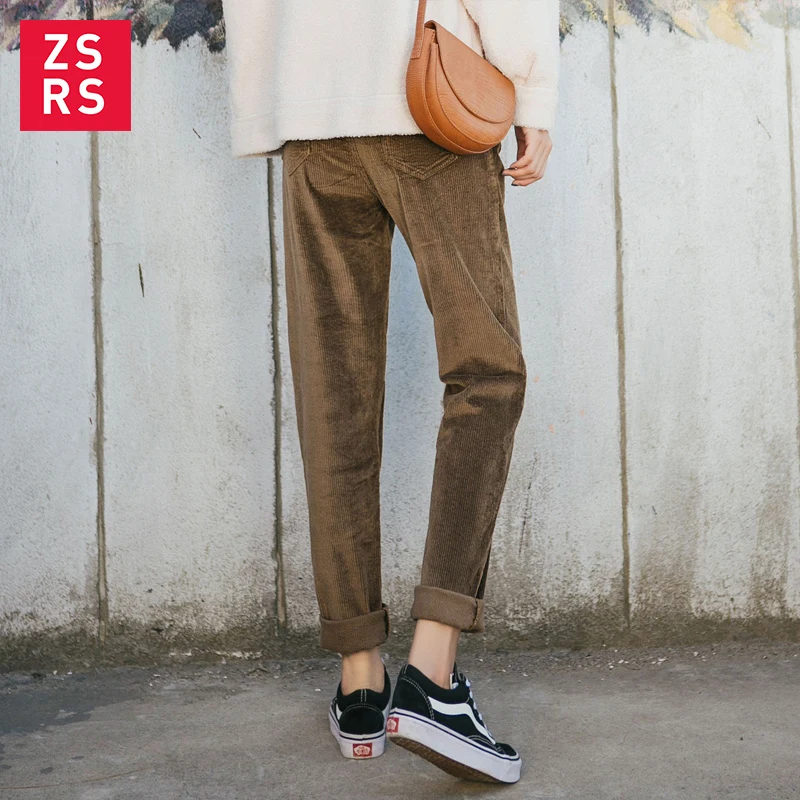 Zsrs новые женские вельветовые брюки женские свободные брюки весна осень высокая талия тонкие вельветовые шаровары повседневные брюки