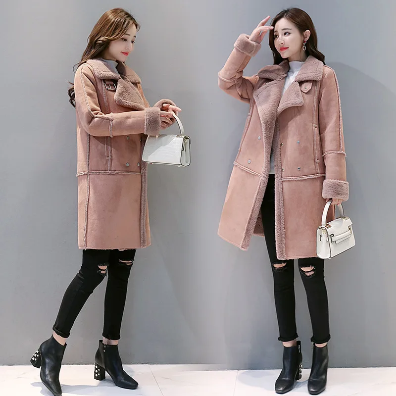 

2018 Winter New Style WOMEN'S Dress Korean-style Loose Thick Cotton-padded Jacket Mid-length Lambs Wool Coat Suede Cotton-padded