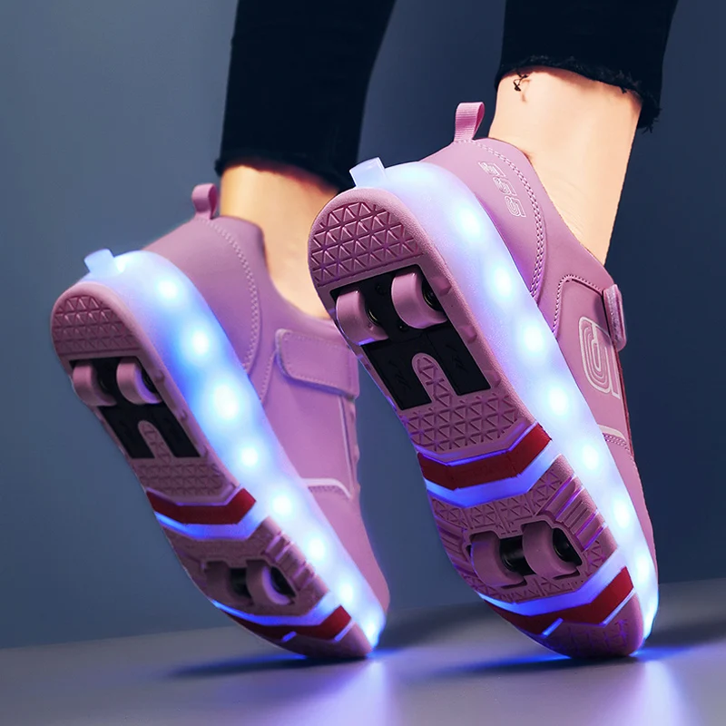 Roller Sneakers 4 Wheels Children Kids Girls Boys Babys 2021 Gift Fashion Sports Casual Led Light Flashing Running Skate Shoes 1