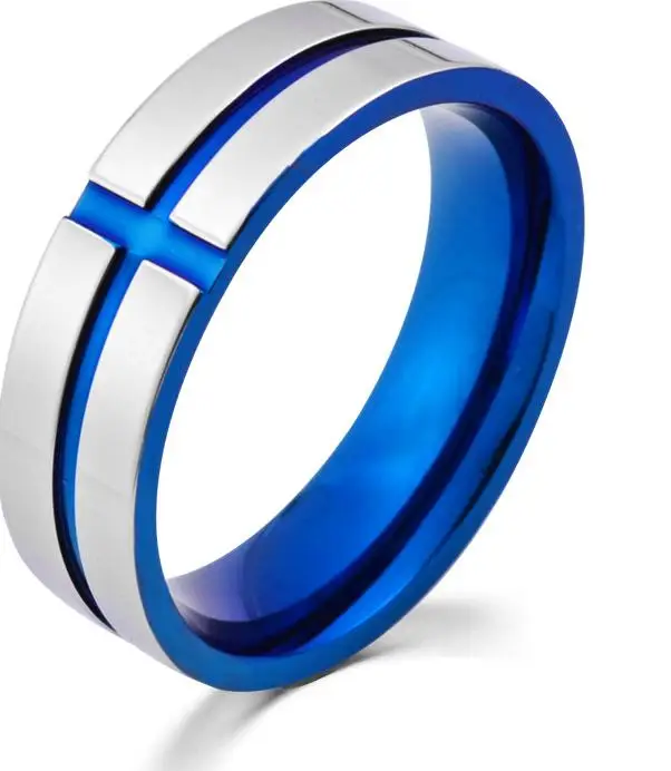 

Titanium Steel Cross Blue Ring Blue Cross Ring