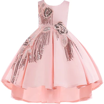 

Elegant Tassel Girl Party Dress for Girls Flower Wedding Dresses Kids Clothes Asymmetrical Sequin Evening Children Dress T5035