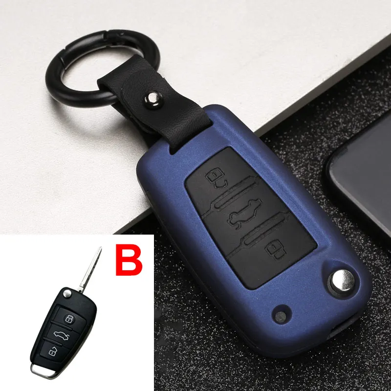 ABS+silicone Car Key Case Cover For Audi C6 A1 A3 C5 Q3 B6 B7 B8 A4 A5 A6 A7 A8 Q5 Q7 R8 TT S5 S6 S7 S8 SQ5 RS5 Accessories - Название цвета: B Blue
