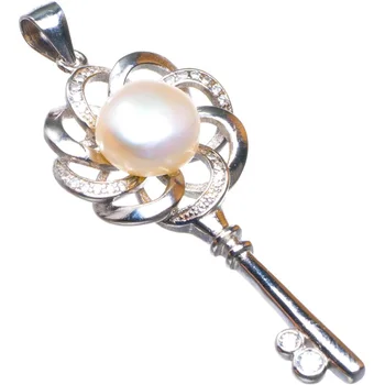 

Natural Pearl And Zircon Key Handmade 925 Sterling Silver Pendant 1.75" D1486