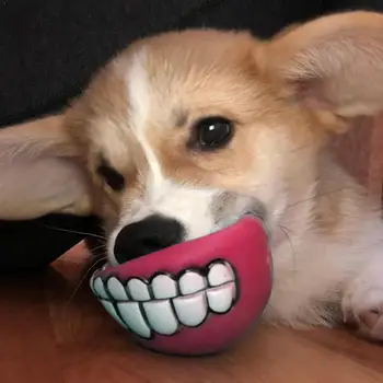 

1pc Transer Pet Supply Funny Teeth Rubber Dog Ball Large Squeak Toy Sound Non-toxic For Small Chew Quality Dog High Toys X2Z4