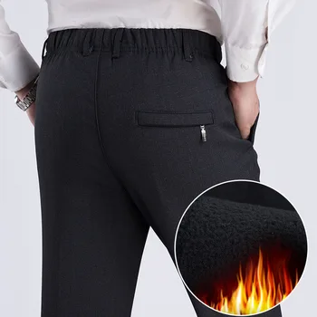 

Autumn/winter 2019 men's casual pants elastic waist high elastic waist loose straight leg hair thickening warm trousers
