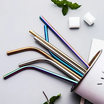 

Reusable Straw Metal Drinking Straws 304 Stainless Steel Sturdy Bent Straight Drinks Straw Bar Accessories