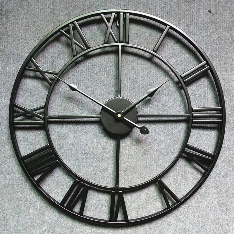 Black Большие настенные часы Saat негабаритные настенные часы Reloj Pared Horloge Clok Duvar Saati Роскошные художественные большие металлические часы в винтажном стиле для гостиной - Цвет: Black