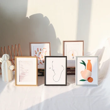 

Simple Family Photo Frame Light Luxury Metal Painting Frame Art Decoration Desktop Picture Frames 6/7/8/10 Inch Children Gifts