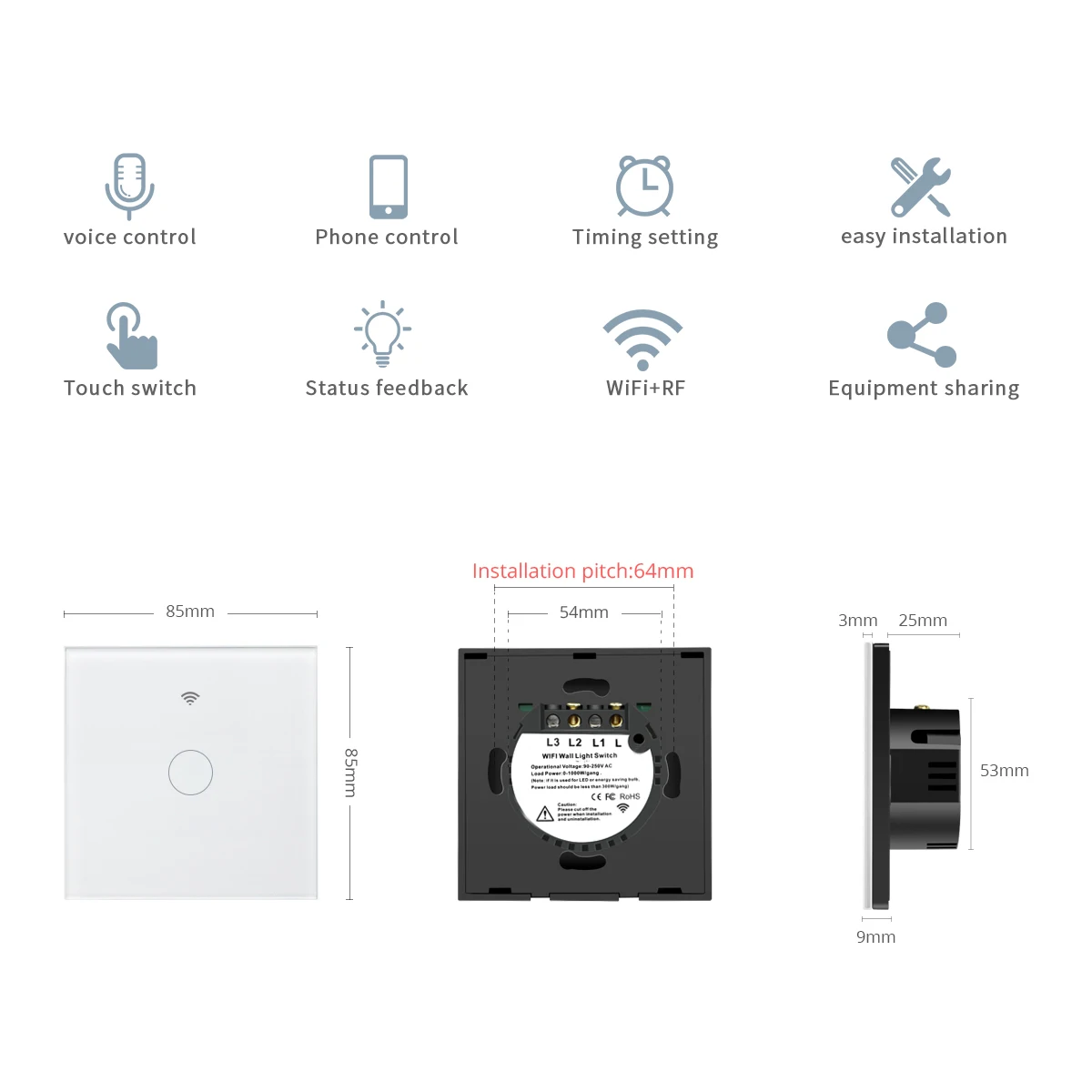 Tuya Smart Life Home House WiFi Wireless Remote Wall Switch Voice Control  Touch Sensor LED Light Switches Alexa Google Home 220V