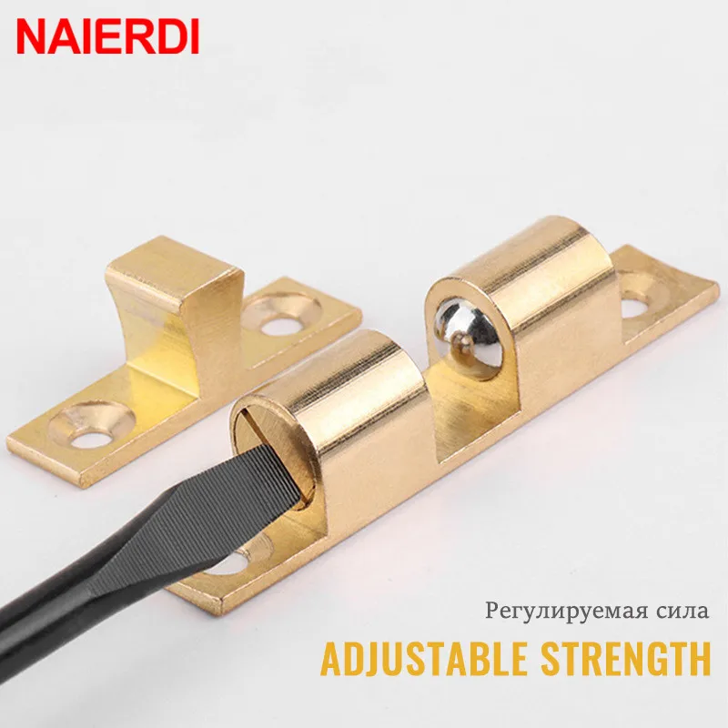 NAIERDI 2PCS Pure Copper Cabinet Catches Adjustable Double Ball Cabinet Closet Latch Clip Door Catches Furniture Fittings