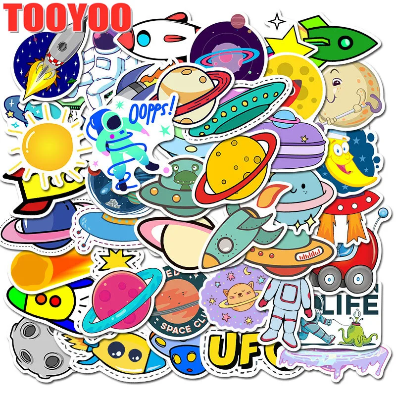 50 PCS/set Outer Space Stickers Toys UFO Astronaut Rocket Ship Planet Sticker For Scrapbooking Luggage Skateboard Laptop