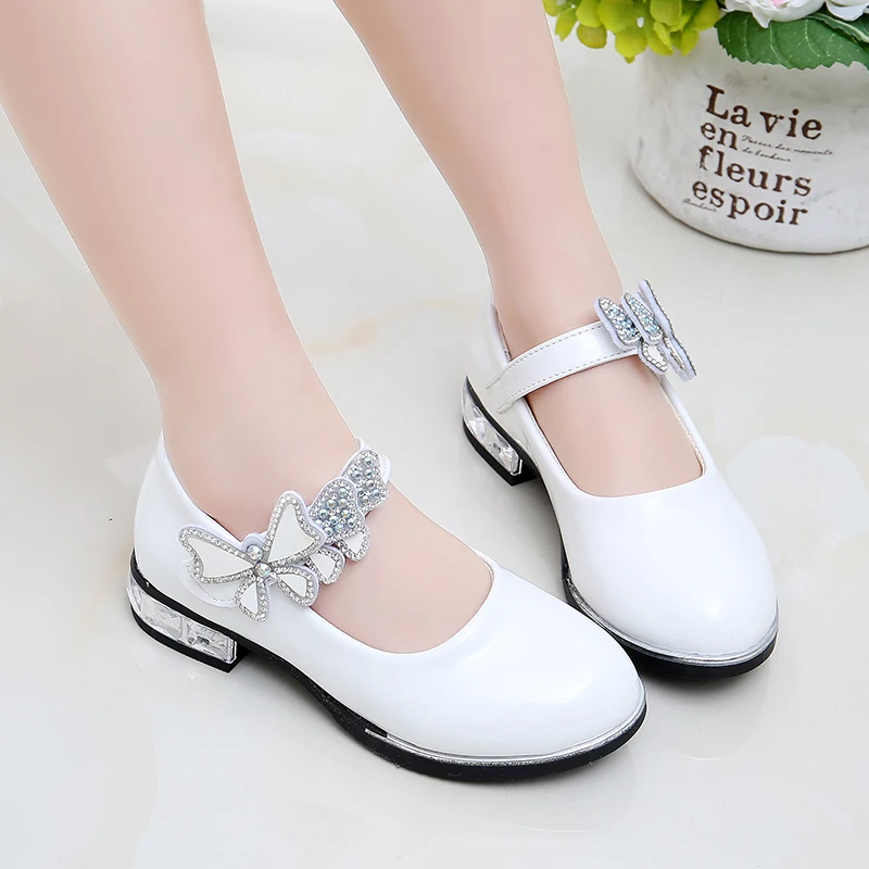 Princess Girls Shoes Rhinestone bow Dress Shoes For Girls Fashion Party Black With High Heels Student performance shoes Lager