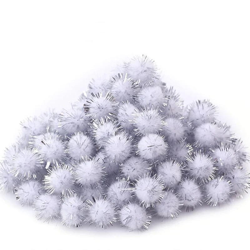 

100pcs/pack Mini Lightweight 3 Color DIY Handmade Sparkle Glitter Poms Balls for Home Decor Xmas Decoration Arts Craft