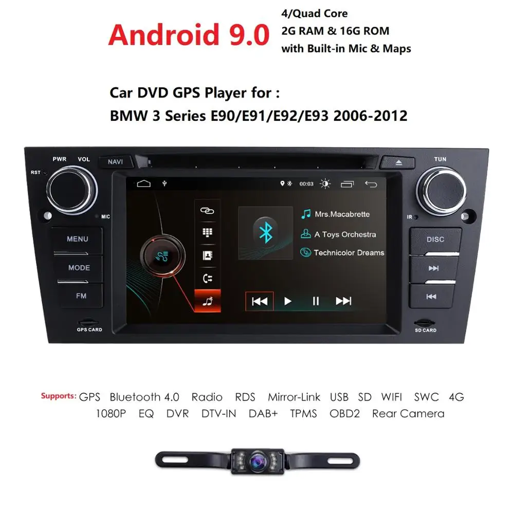 

Quad Core Android 9.0 Car Radio DVD Player For BMW E90 E91 E92 E93 2006 2007 2008 2009 2010 2011 2012 Mirror link 4G Wifi TPMS