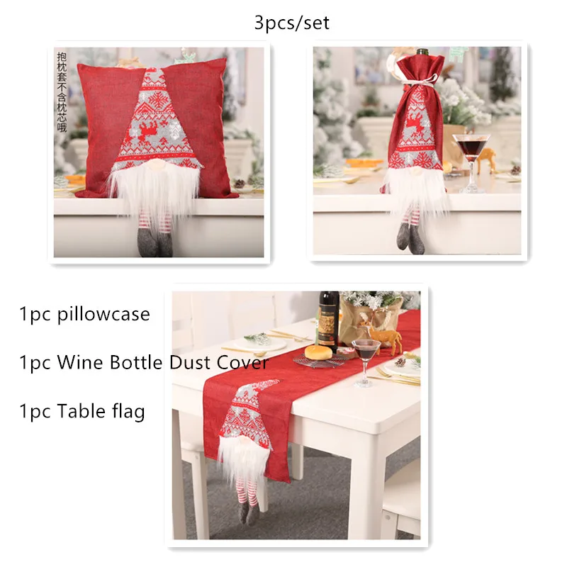 3pcs red style 3 шт год Санта винная бутылка скатерть наволочка Xmas Noel рождественские украшения на стол для домашнего ужина DIY Декор - Цвет: 3pcs red style