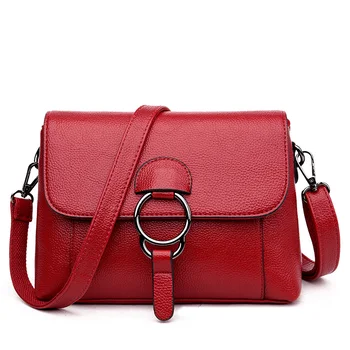 

Fashion New Female Crossbody Bags For Women 2019 High Quality Leather Ring Shoulder Bag Lady Designer Luxury Flap Bag Sac Red
