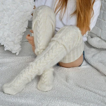

Winter Sexy Knitted Long Socks Women Long Stockings Warm Thigh High Socks For Ladies Girls New Fashion Striped Thick Knee Socks