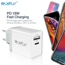 RAXFLY 18 Вт PD USB-C адаптер питания QC 3,0 быстрое зарядное устройство для iPhone 11 Pro Max X XR XS Max 8 Plus FCP USB двухпортовый адаптер type-C
