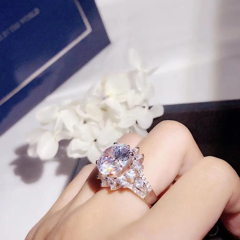 925 пробы Серебряное кольцо на палец с цветком солнца, большое кольцо AAA 10 карат, Sona, циркон, камень, обручальное кольцо, набор для женщин, ювелирное изделие