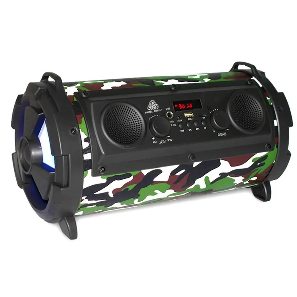 Portable 15W LCD Wireless Bluetooth Speaker FM Transmitter Support TF Card AUX Super Bass Subwoofer Stereo Music Player FreeShip - Цвет: camouflage