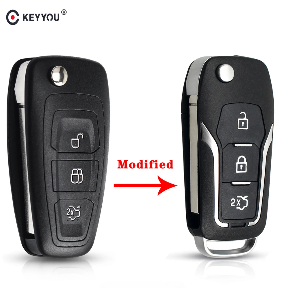 Раскладной чехол KEYYOU 10X с 3 кнопками для Ford C-Max S-Max Focus Grand Mondeo 2010-2014 авто ключей |