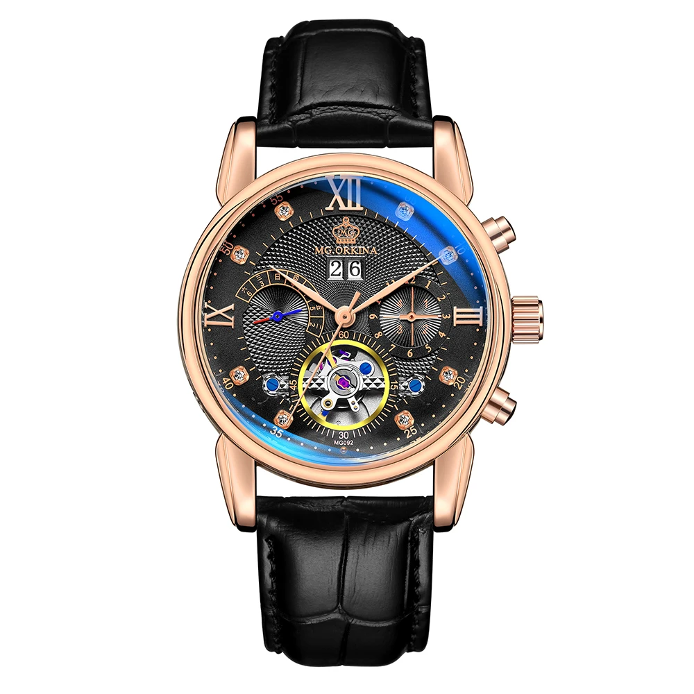 Бренд Orkina Tourbillon Мужские механические часы светящаяся Автоматическая Дата Натуральная кожа ремешок мужской платье часы механические стимпанк