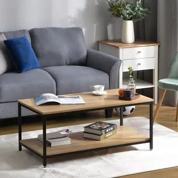 

Coffee Table Living Room Table Coffee Table with Shelf Metal Frame Wood Stable Vintage