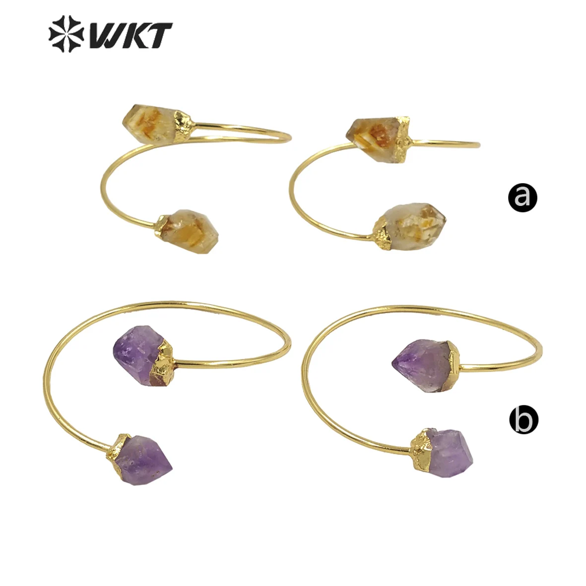 wt-b585-natural-stone-classic-amethysts-yellow-crystal-gold-plated-wire-bangle-adjustable-open-bracelet-lady-jewellery-citrine