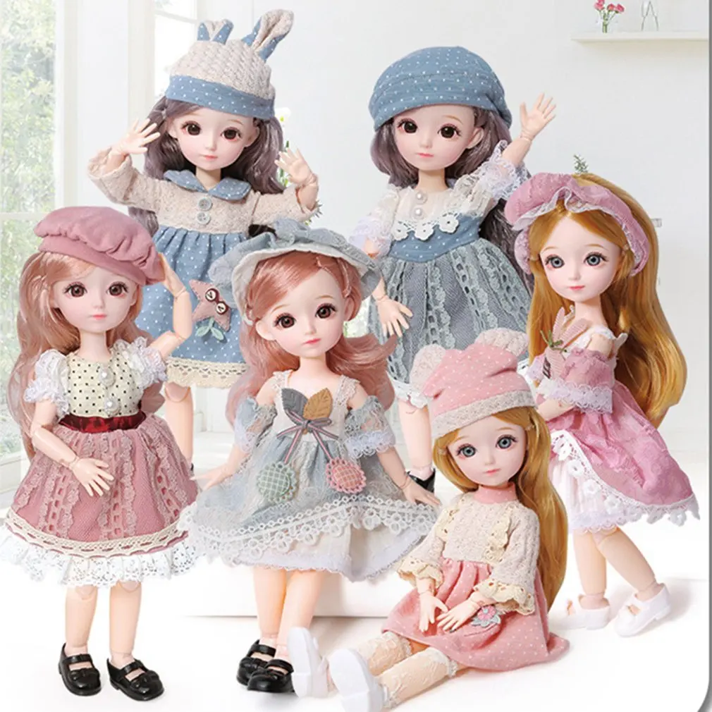 

Hot 12 Inch 23 Movable Joints BJD Doll 31cm 1/6 Makeup Dress Up Cute Brown Blue Eyeball Dolls with Fashion Dress for Girls Toy