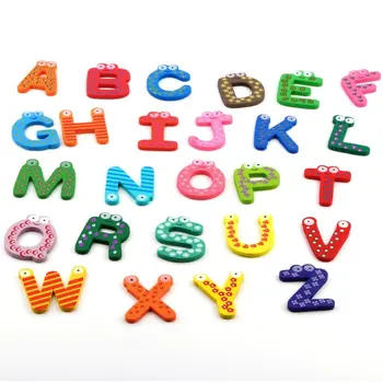 

26pcs/set Wooden Cartoon Alphabet ABC~XYZ Magnets Frigde Sticker Child Educational Wooden Toy Gift Kitchen Refrigerator Stickers