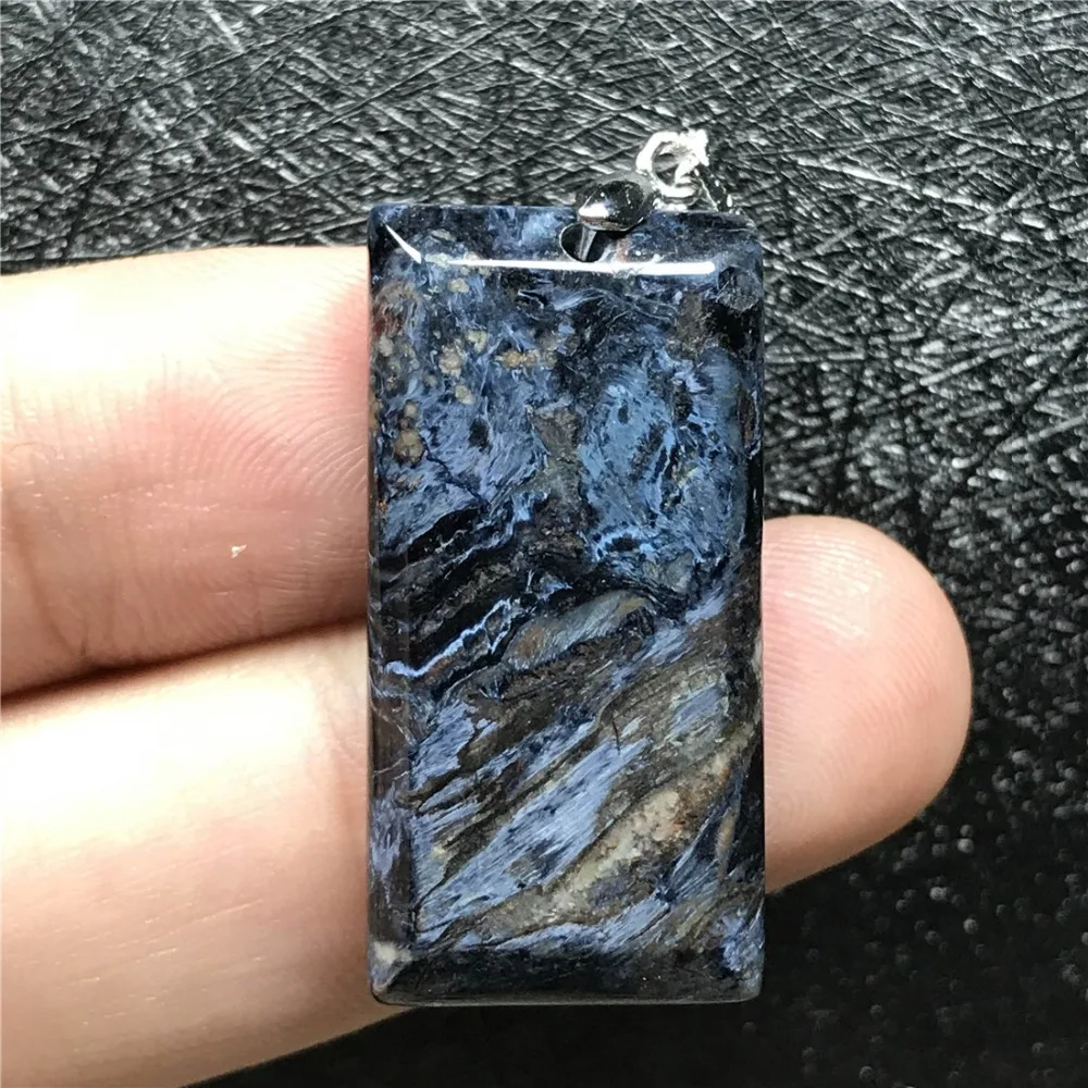 Genuine Natural Blue Pietersite Pendant For Woman Man Namibia Gemstone 29x15x5mm Rectangle Beads Silver Pendant Jewelry AAAAA