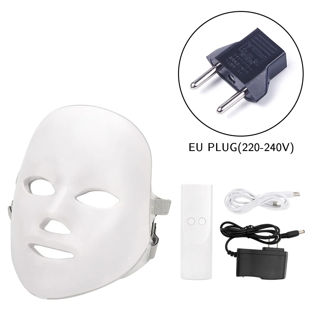 EU plug without box 7 Colors Led Mask Photon Electric LED Facial Mask LED Skin Rejuvenation Anti Wrinkle Acne Photon Therapy Home Salon Beauty Tool - Цвет: EU plug without box