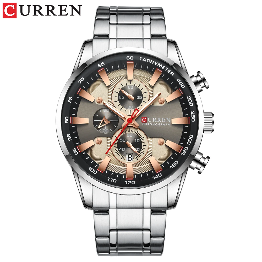Silver CURREN Осенние новые стильные мужские часы, военные улучшенные цветные часы, водонепроницаемые мужские часы с тремя циферблатами - Цвет: Silver