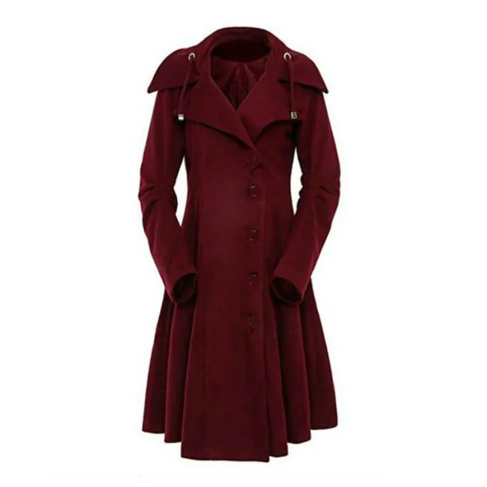 Retro Women Coat Long Trench Coat Women Winter Black Stand Collar Gothic Coat Elegant Women Coat Vintage Female Warm