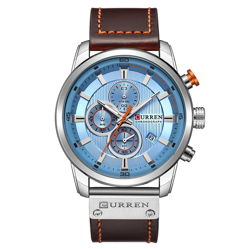 Brown Silver Blue Curren Mens Watches Top Brand Luxury Chronograph Waterproof Led Digital Watch Men Naviforce Men Watches Quartz Relogio Masculino - Цвет: Brown Silver Blue