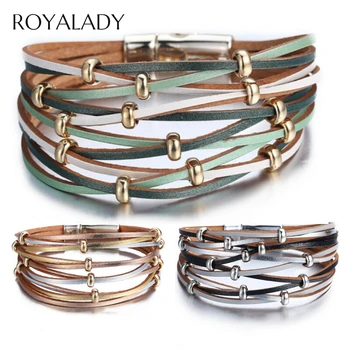 

Vintage Multilayer Leather Bracelet Female Men Handmade Green Blue Golden Multiple Layer Wrap Wristband Bracelet & Bangle Gift
