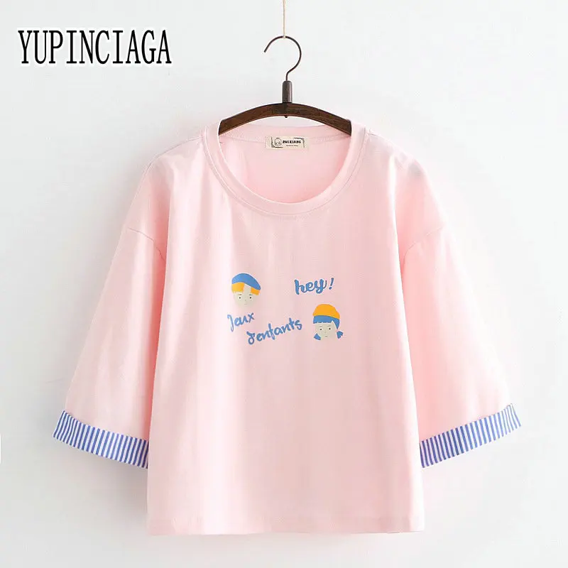 YUPINCIAGA женская летняя новая Harajuku хлопковая футболка с короткими рукавами принтом