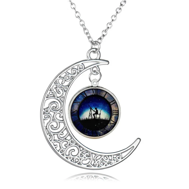 Hollow Half Moon Necklace Bicycle Alien Universe Galaxy Star Music Pendant Romantic Personalized Jewerly For Women Men Gift