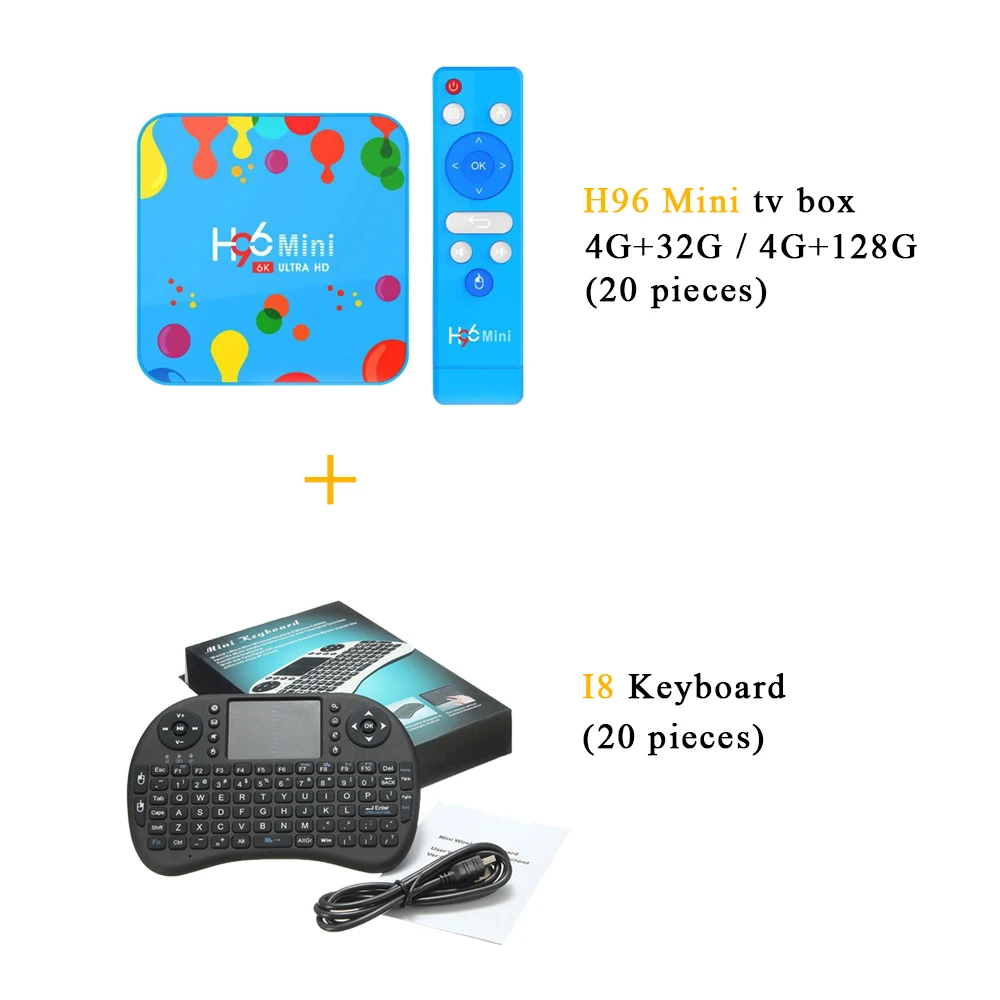 40 шт/лот DHL бесплатно(20 шт) H96 Mini H6 Android 9,0 Smart tv Box 4 Гб+ 32 ГБ/4 Гб+ 128 ГБ и(20 шт) I8 Клавиатура