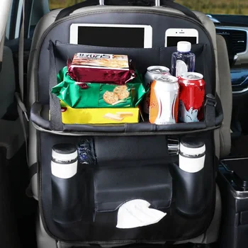 

New Car Seat Back Bag Folding Table Organizer Pad Drink Chair Storage Pocket Box Travel Stowing Tidying Automobile Accessories