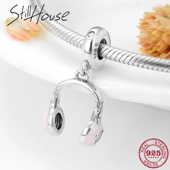 

Fashion music headphones Shape real 925 Sterling Silver Charms beads Fit Original Bracelet European Women DIY Jewelry