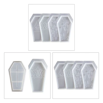 

Halloween DIY Coffin Silicone Resin Mold Set, Halloween Decoration Casket Resin Casting Molds for Keychain Trinket Box